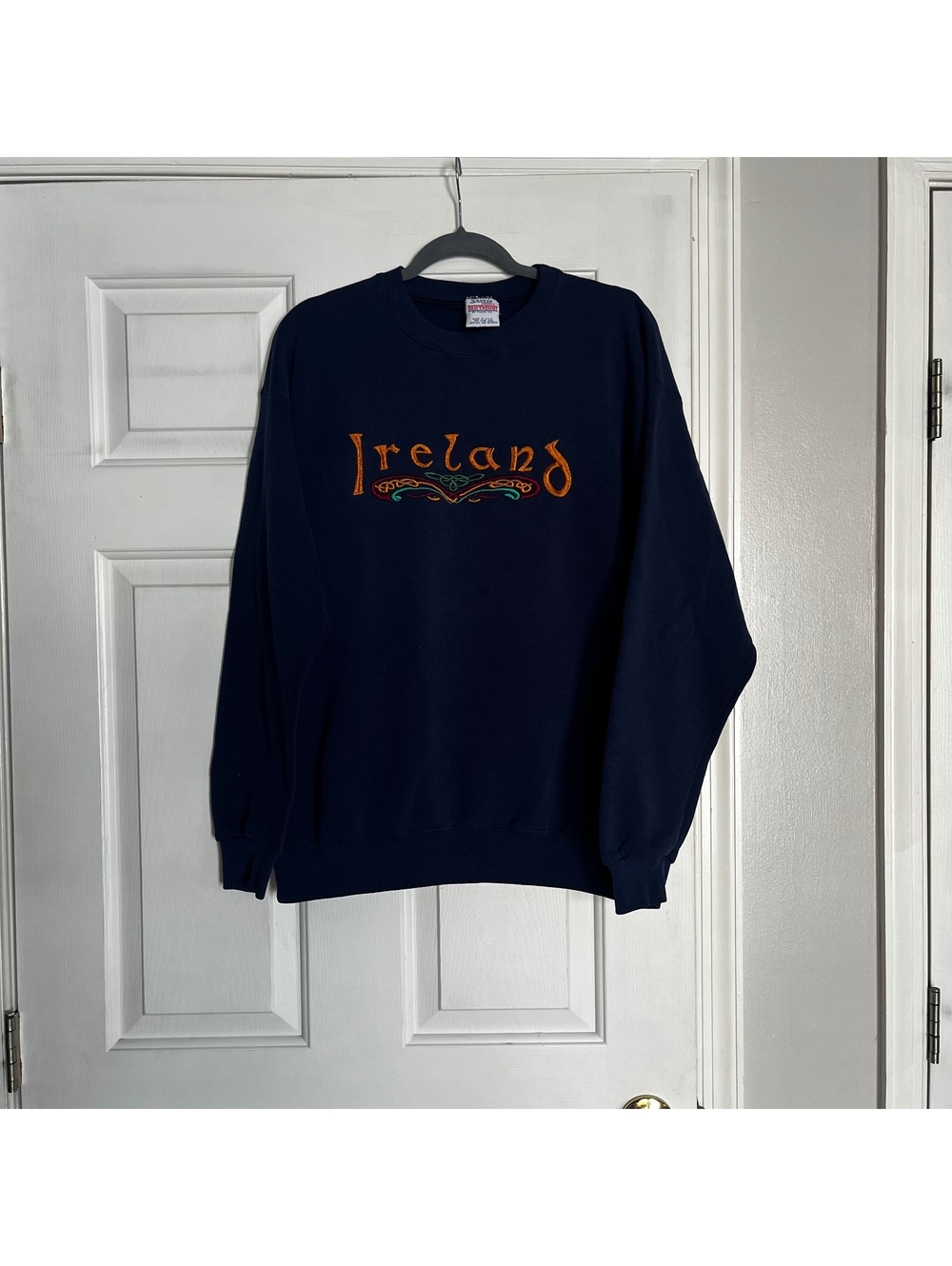 Vintage Santee Sweats Heavyweight Ireland Embroidered Navy Sweatshirt Large
